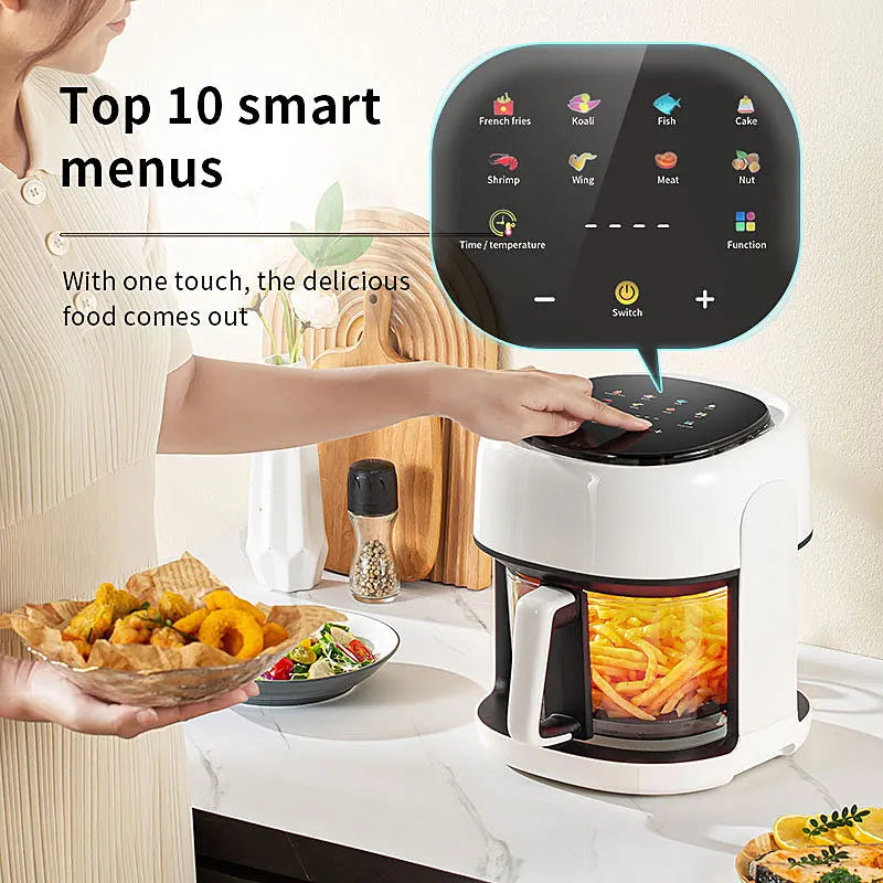 Smart Electric Air Fryer Large Capacity Convection Oven Deep Fryer Without Oil Kitchen 360°Baking Viewable Window Home Appliance