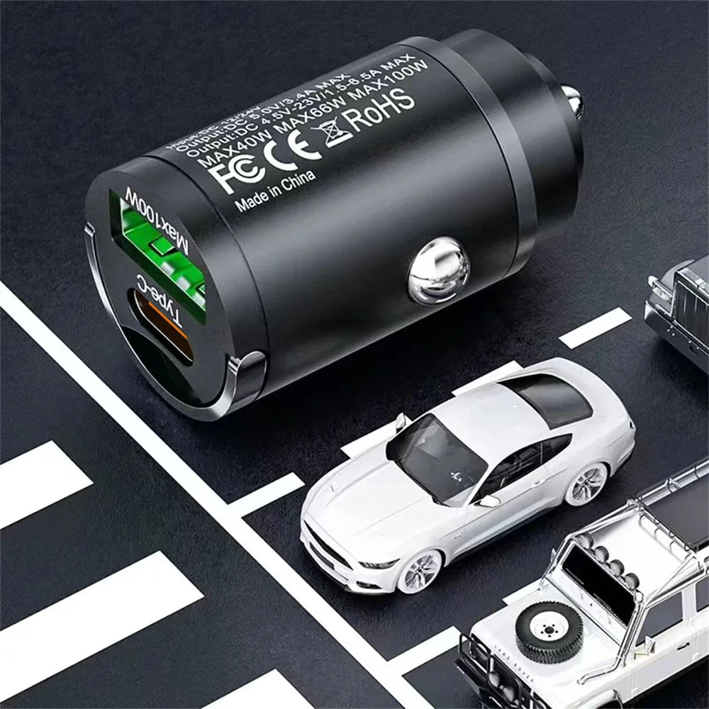 100W Mini USB C Car Charger Fast Charging Type C Car Phone Charger For iPhone 15 14 Xiaomi Samsung Car Charger Cigarette lighter