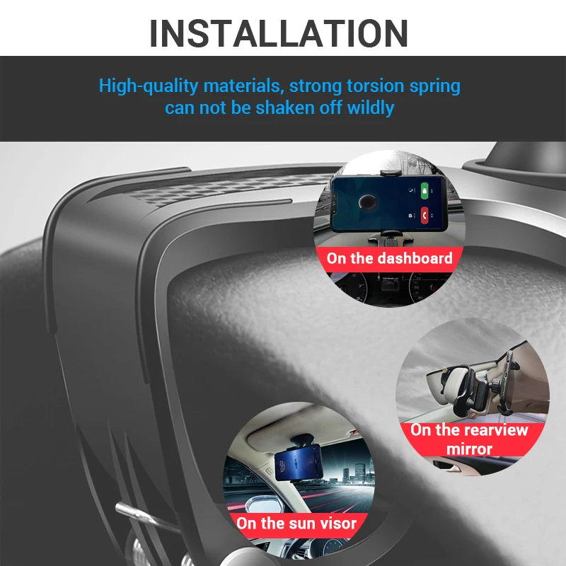 Dashboard Car Phone Holder ABS Mobile Phone Sun Visor Holder Auto Rear View Mirror Phone Support 360 Degree Rotation Accessories