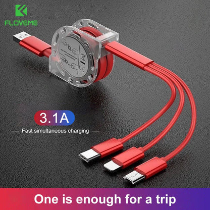 3 in 1 USB Cable For Lightning Type C Micro USB Fast Charging Cable For iPhone 14 Charger Android Phones Quick Charge