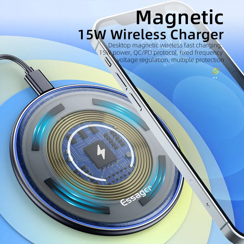 Essager 15W Fast Wireless Charger For iPhone 14 13 12 For Airpods Visible Qi Wireless Charging Pad For Samsung S22 S10 Xiaomi LG