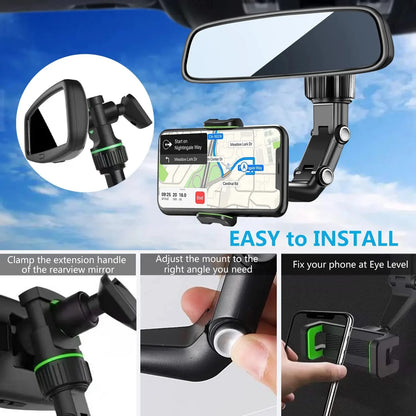 Rearview Mirror Phone Holder for Car, 360° Rotating