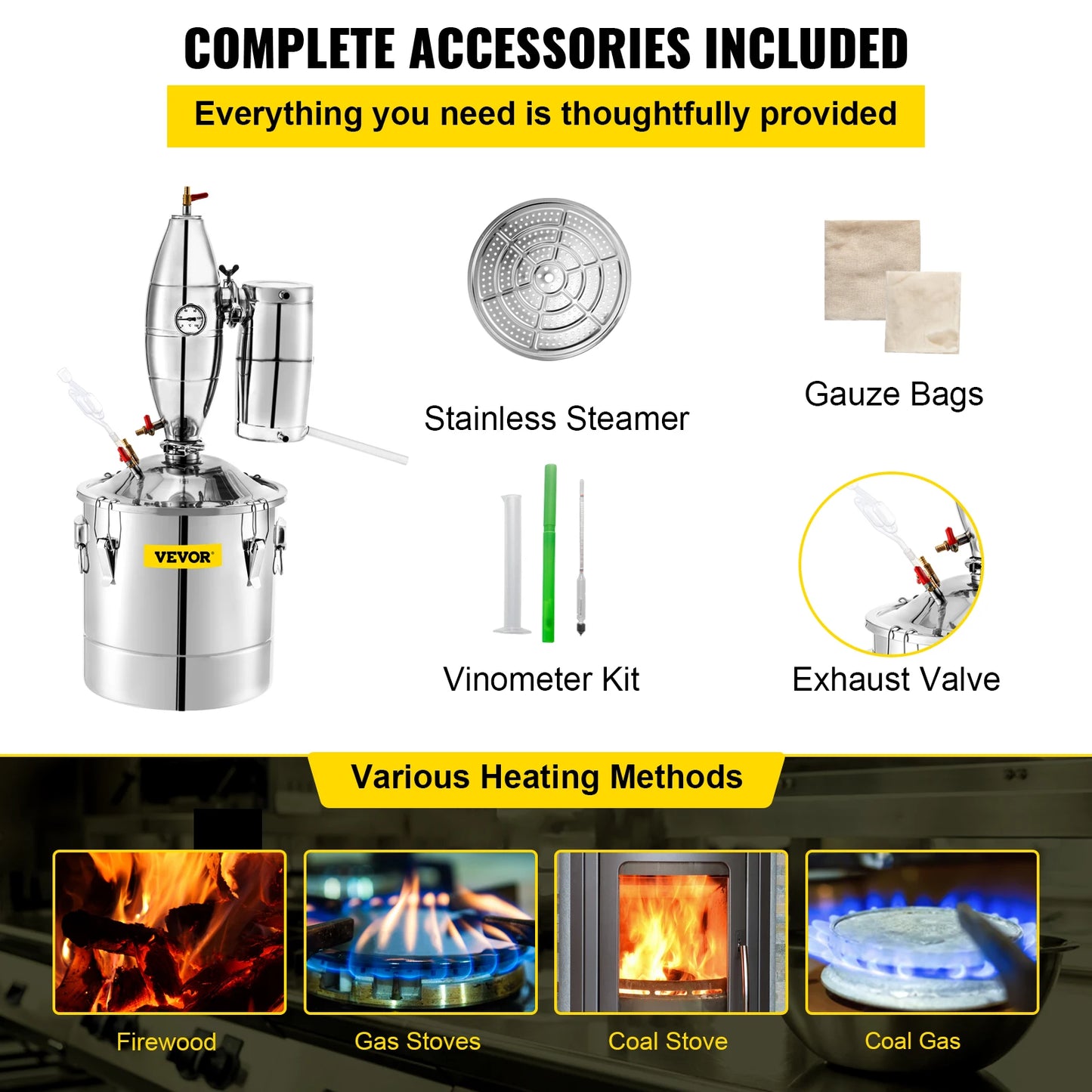 VEVOR 20L 30L 50L 70L Alcohol Distiller Machine Beer Brewing Equipment DIY Wine Moonshine Apparatus Dispenser Kit Home Appliance