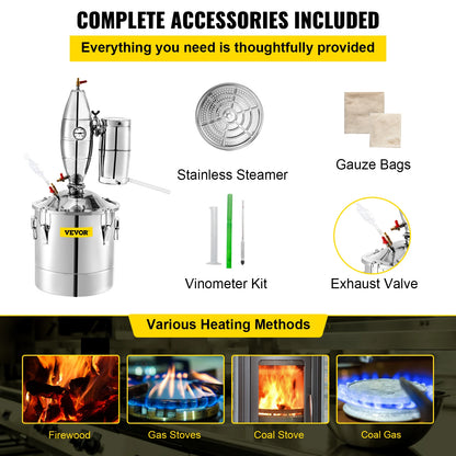 VEVOR 20L 30L 50L 70L Alcohol Distiller Machine Beer Brewing Equipment DIY Wine Moonshine Apparatus Dispenser Kit Home Appliance