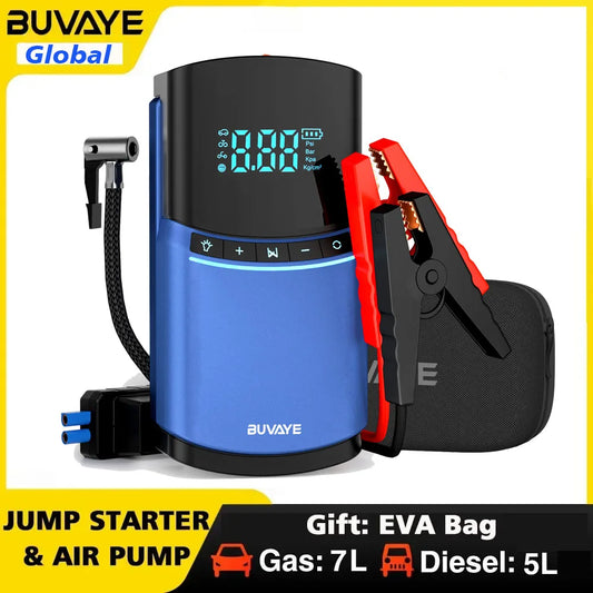 BUVAYE 4 in 1 Car Jump Starter Air Pump 150PSI Tyre Compressor 2000A Starter Device 10400mAh Power bank Digital Inflatable Pump