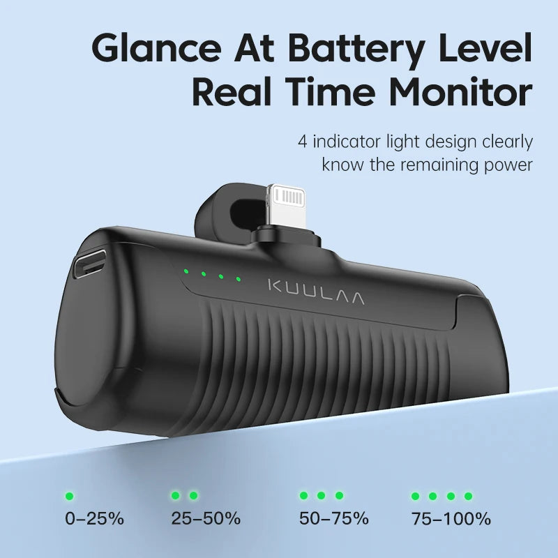 KUULAA Mini Power Bank 4500mAh - Portable Charger for iPhone 15/14/13/12 Pro Max & Samsung/Xiaomi - External Battery PowerBank