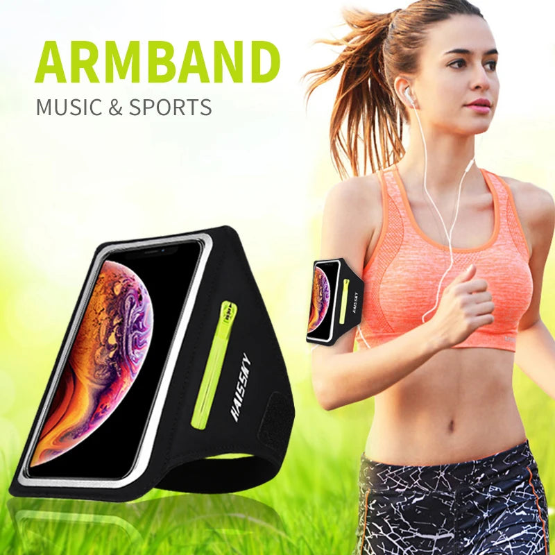 HAISSKY Original Zipper Bag Running Sport Armbands For iPhone 15 14 13 12 11 Pro Max Workout Arm Band Phone Pouch For Xiaomi 14