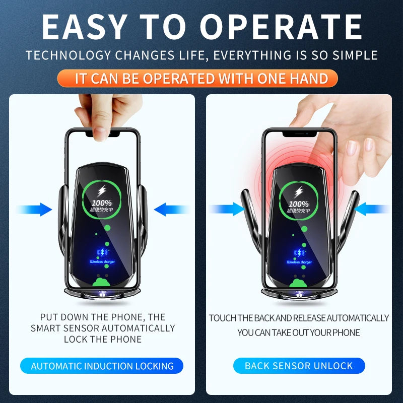 Car Wireless Charger Magnetic Automatic Car Mount Phone Holder For iPhone Xiaomi Samsung Infrared Induction Fast Charging