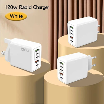 120W PD 5 Port USB Charger Fast Charging QC3.0 USB C Type C Mobile Phone Charger For iPhone Huawei Samsung Xiaomi Quick Charge