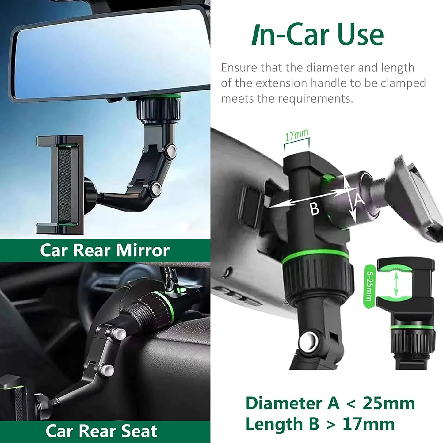 Rearview Mirror Phone Holder for Car, 360° Rotating