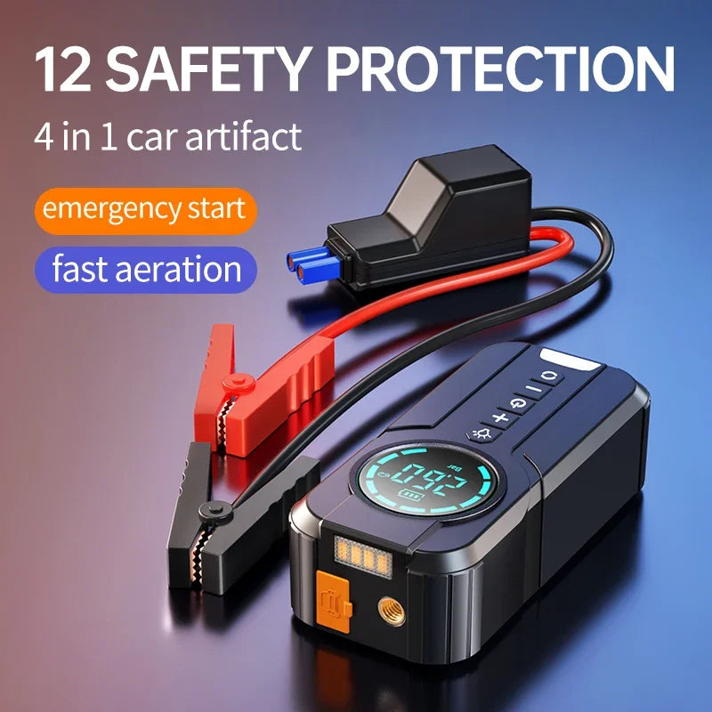 Car Jump Starter Air Pump Power Bank Lighting Portable Air Compressor 4 In 1 Cars Battery Starters Starting Auto Tyre Inflator