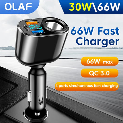 66W 3 Ports Car Charger Cigarette Lighter