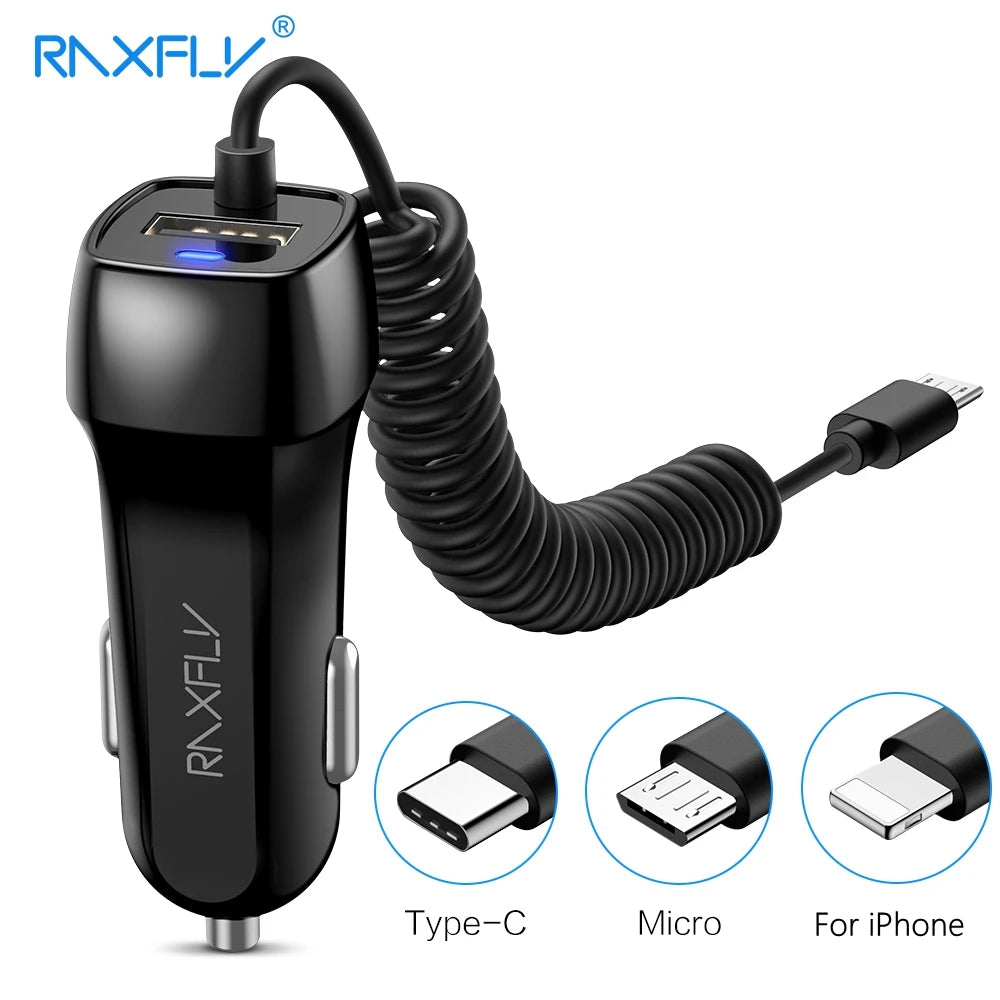 RAXFLY Type C Micro USB For iPhone Car Charger Fast Charging