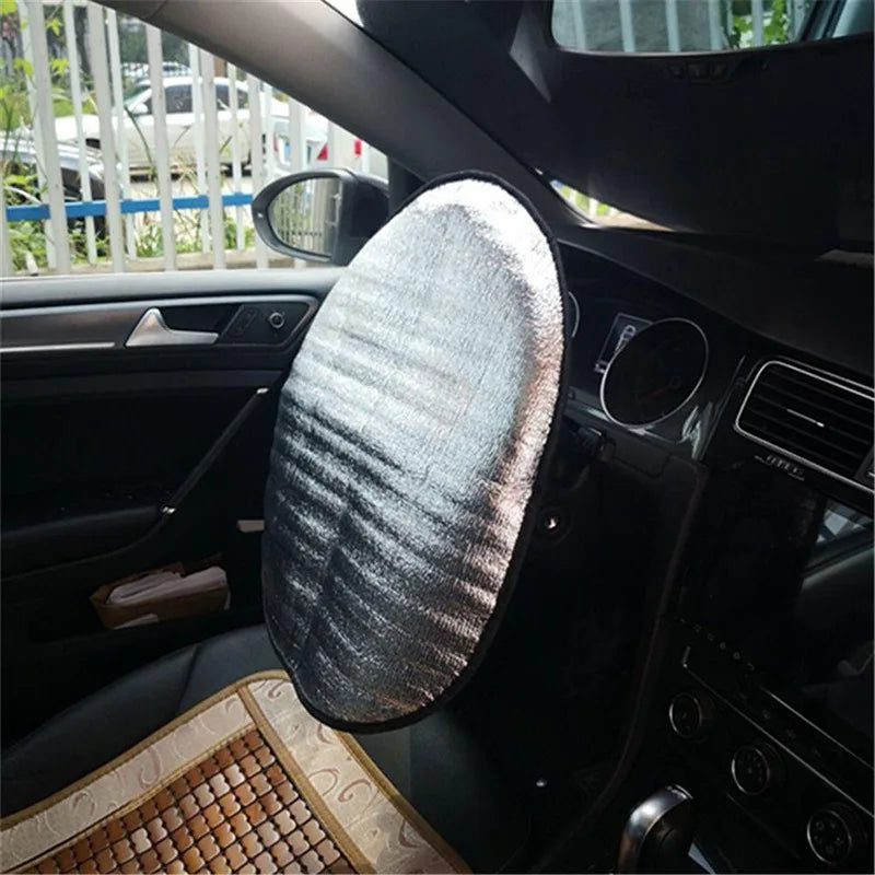 45x50cm Car Steering Wheel Anti-Heat Sun Shade Cover High Quality Silver Double Thick Sun-proof Anti-UV protect Parasol Shield