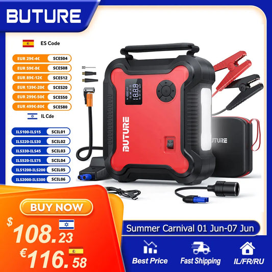 Buture 5 in 1 Car Jump Start  Air Compressor 26800mAh Power Bank Portable Battery Booster Digital Tire Inflator with 160W DC Out