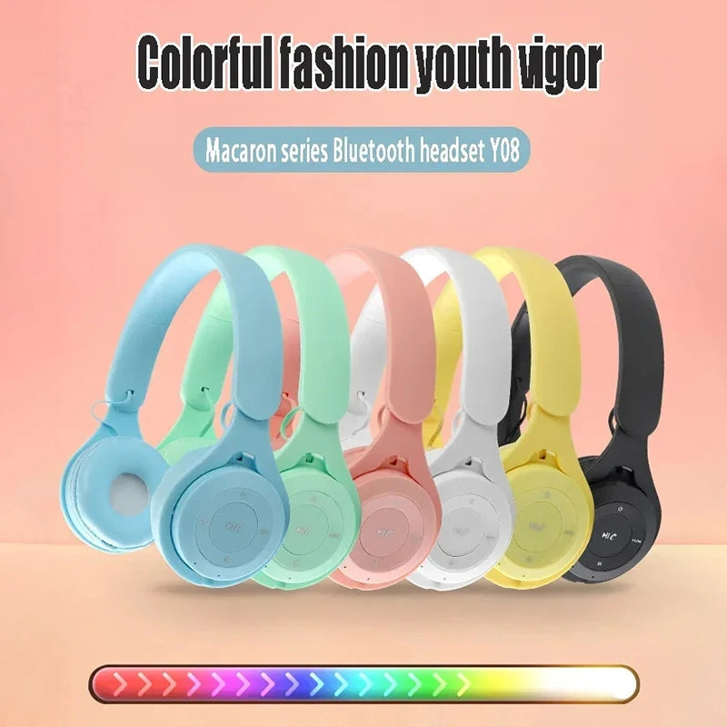 Y08 Earphones Wireless Bluetooth Noise Reduction Head mounted Bluetooth Earphones With Microphone For Phone Airbuds Kids Gifts