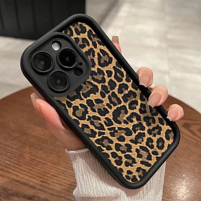 Fashion Retro Leopard Print Phone Case For iPhone 15 14 13 12 11 Pro Max X XR XS Max 7 8 Plus Shockproof TPU Soft Back Cover