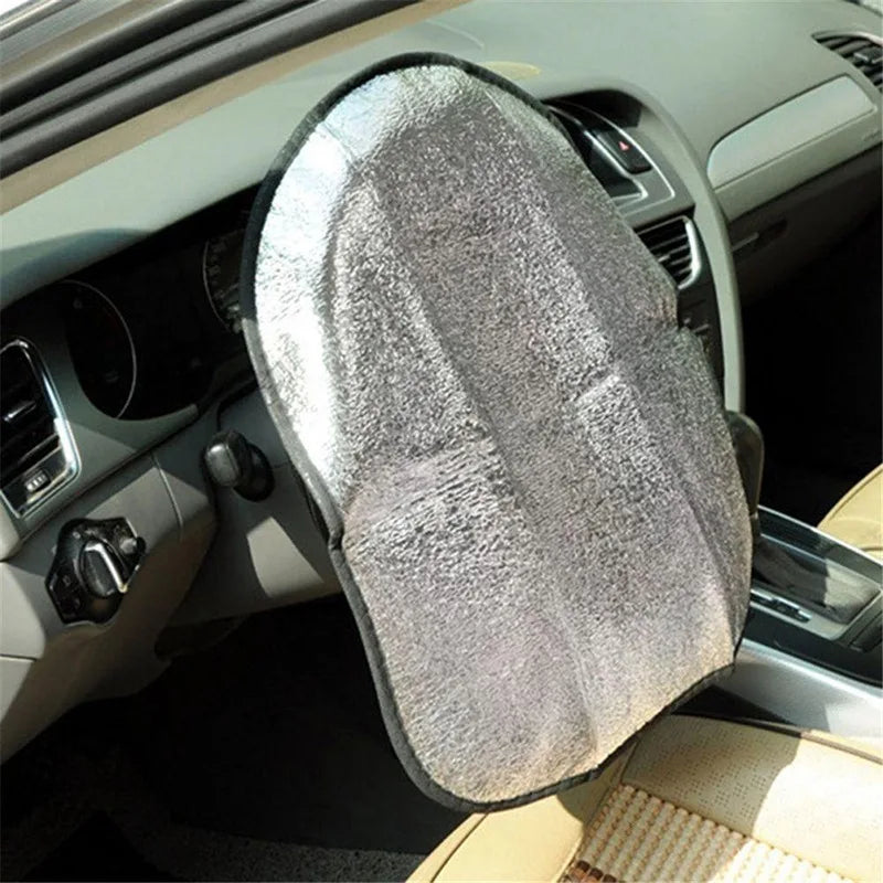 45x50cm Car Steering Wheel Anti-Heat Sun Shade Cover High Quality Silver Double Thick Sun-proof Anti-UV protect Parasol Shield