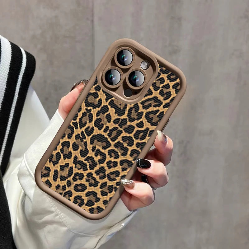 Fashion Retro Leopard Print Phone Case For iPhone 15 14 13 12 11 Pro Max X XR XS Max 7 8 Plus Shockproof TPU Soft Back Cover