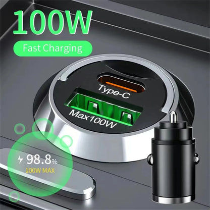 100W Mini USB C Car Charger Fast Charging Type C Car Phone Charger For iPhone 15 14 Xiaomi Samsung Car Charger Cigarette lighter