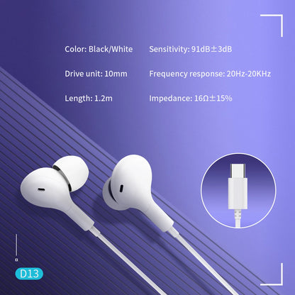 Type C Jack Wired Earbuds Headphones With DAC Microphone DAC HiFi Stereo for Samsung Galaxy S23 S21 S22 A54 A34 A53 A53 Ultra