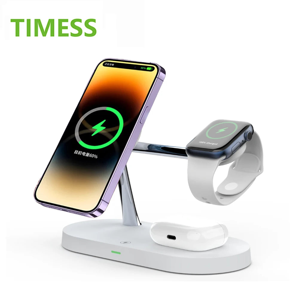 3 in 1 Wireless Charger Stand Magnetic For iPhone 12 13 14 15 Fast Charging Station for Apple Watch 9 8 7 6 5 Airpods 2 3 Pro