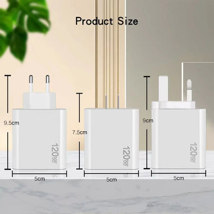 120W PD 5 Port USB Charger Fast Charging QC3.0 USB C Type C Mobile Phone Charger For iPhone Huawei Samsung Xiaomi Quick Charge